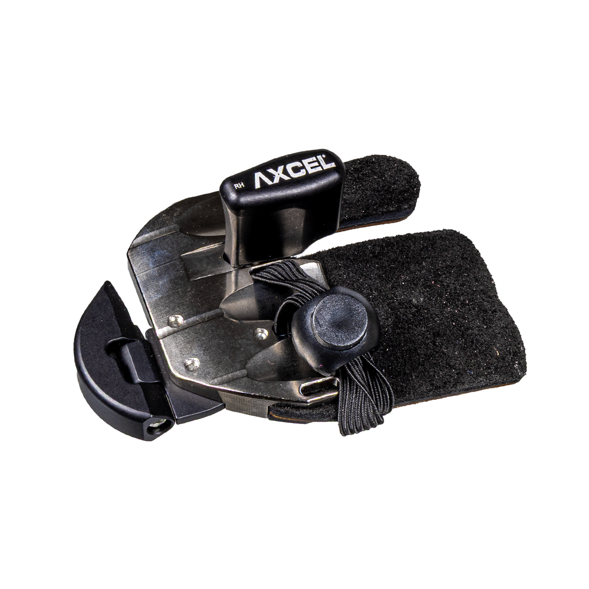 Axcel Contour Pro finger tab, Quicksilver finish, right-handed, size Small