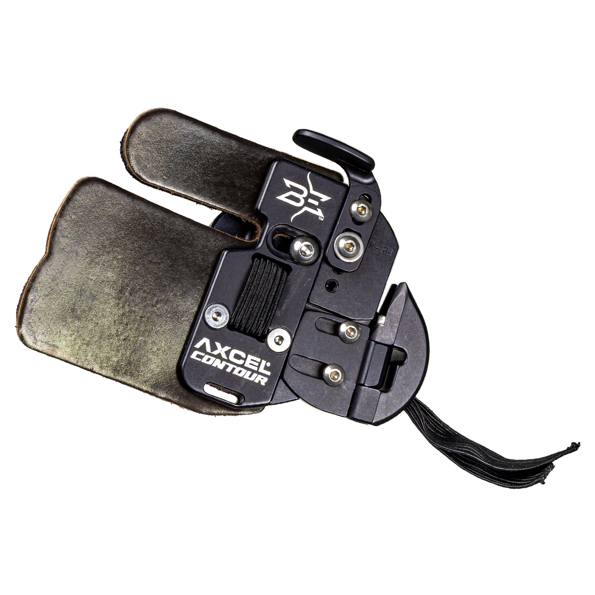 Axcel Contour finger tab detail, Brady Ellison Signature Series plate with cordovan leather