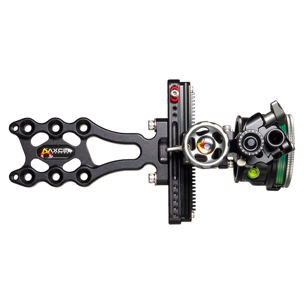 Axcel LANDSLYDE Non-Dampened slider sight, Black, rear view of direct mount and sight tape scale