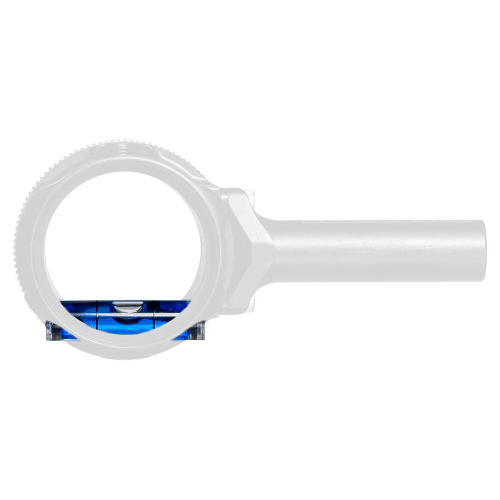 Axcel AVX scope bubble level installed in AVX scope housing, Blue