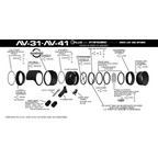 Axcel AV-31 and AV-41 Plus and Standard parts list showing the inside sight bubble AVLL-BK