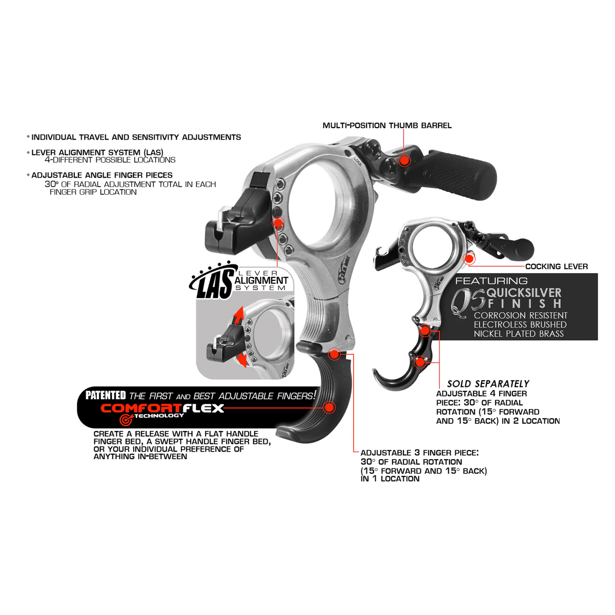T.R.U. Ball Abyss Flex features: Lever Alignment System, Comfort Flex fingers, multi-position thumb barrel, Quicksilver finish