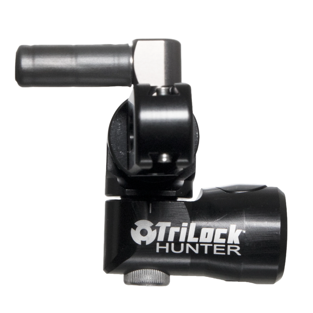 Axcel Antler Ridge TriLock Adjustable Offset Mount, black, side profile showing TriLock Hunter engraving