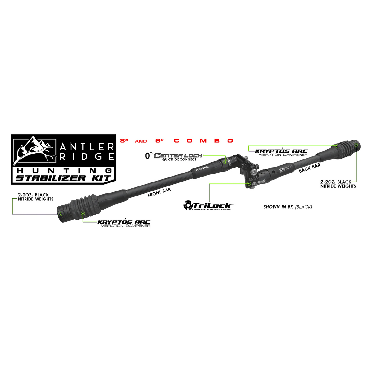 Axcel Antler Ridge Hunting Stabilizer Kit components diagram, Black
