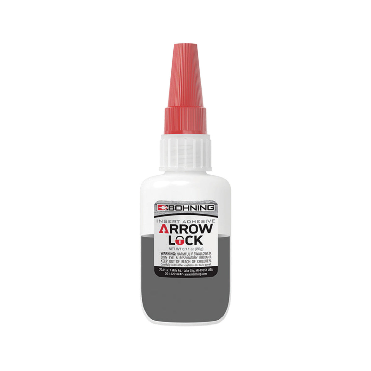 Bohning Arrow Lock insert adhesive bottle with red applicator cap