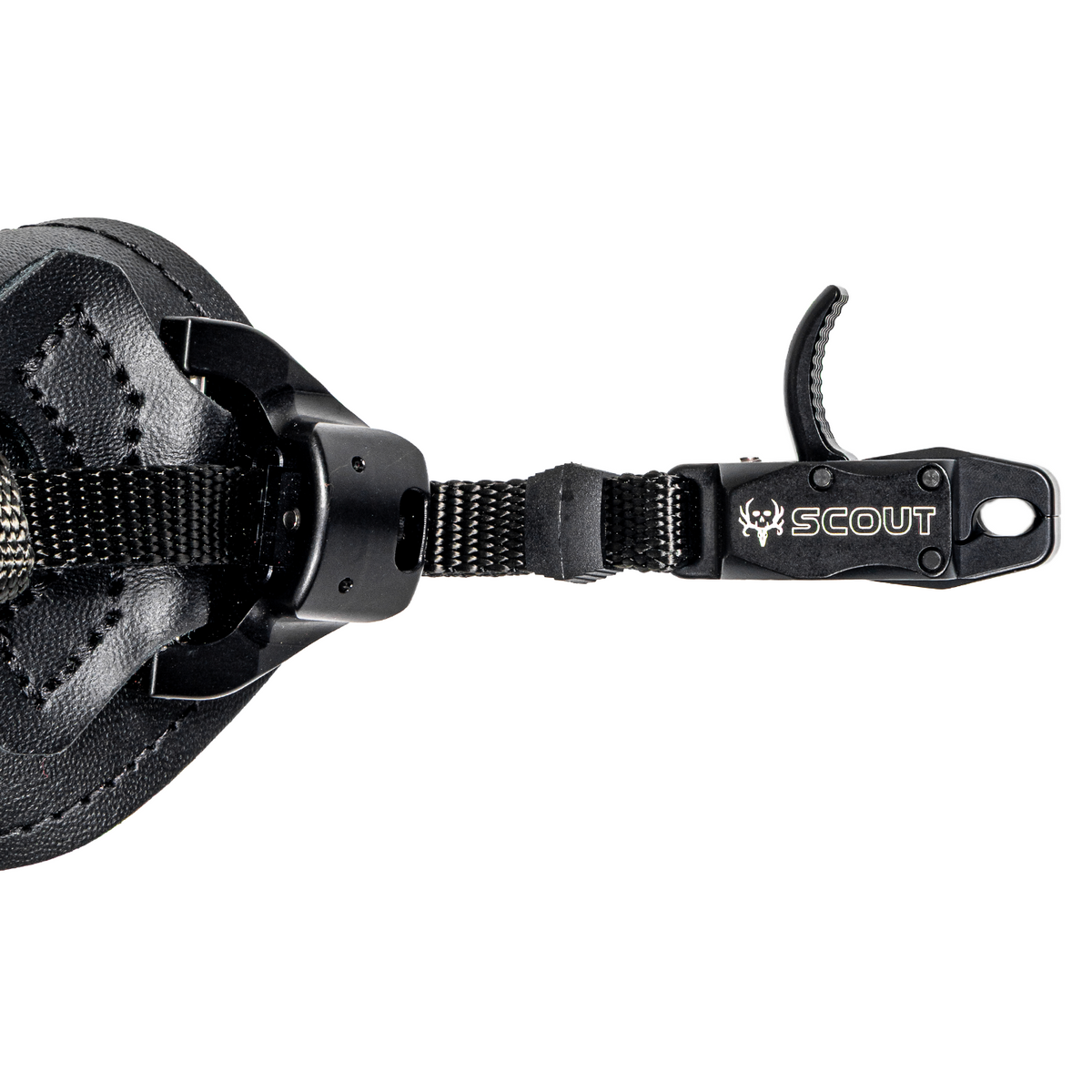 T.R.U. Ball Bone Collector Scout head and web connector detail, black leather buckle strap
