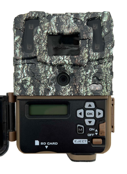 Browning Command Ops Elite 40 trail camera, open, showing the control panel and SD card slot