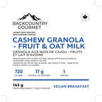 Cashew Granola - Fruit & Oatmilk (Vegan Breakfast) package label - nutrition and ingredients