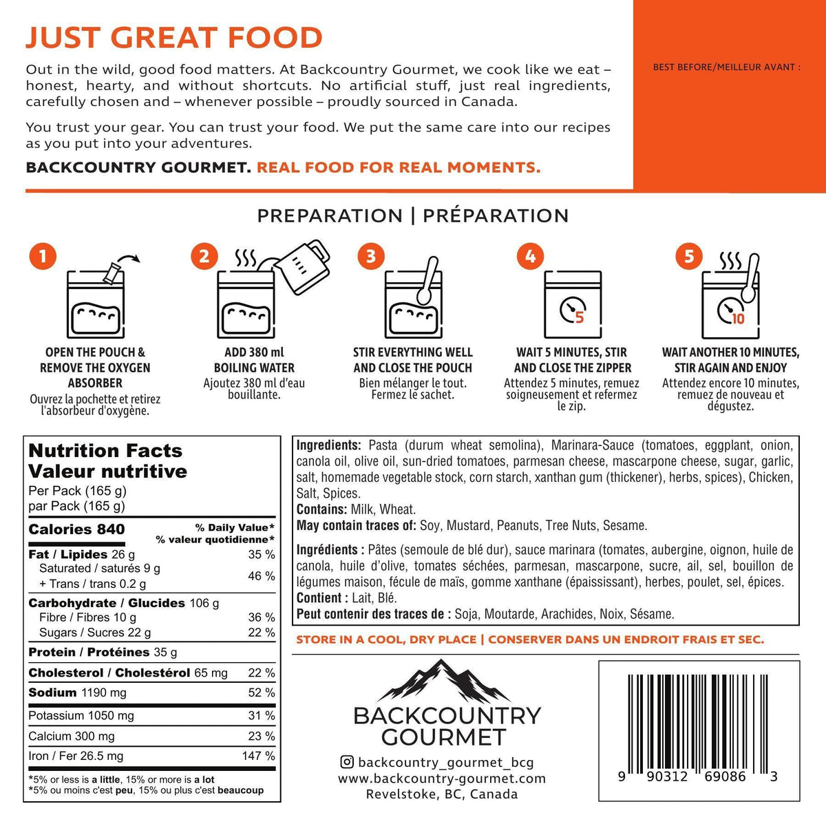 Chicken Parmigiana (Chicken) package label - preparation and nutrition facts