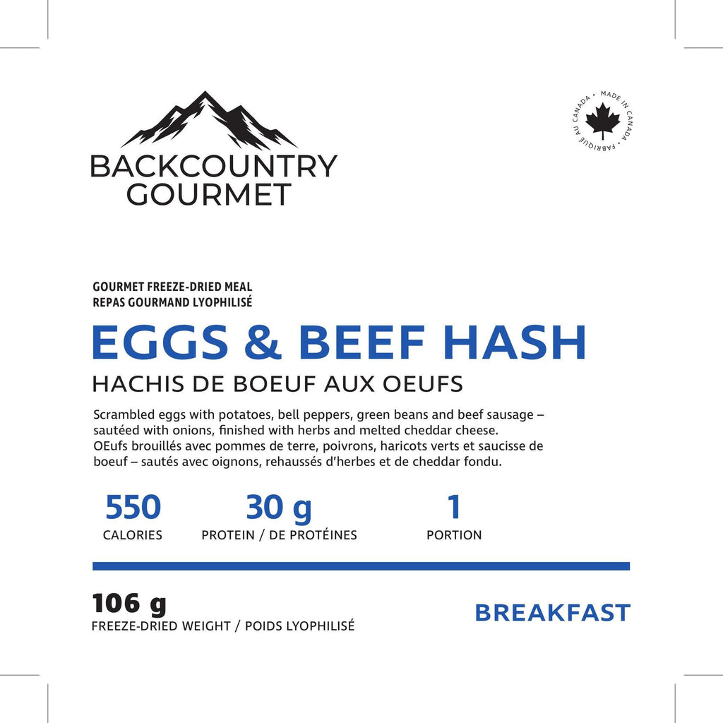 Eggs & Beef Hash (Breakfast) package label - nutrition and ingredients