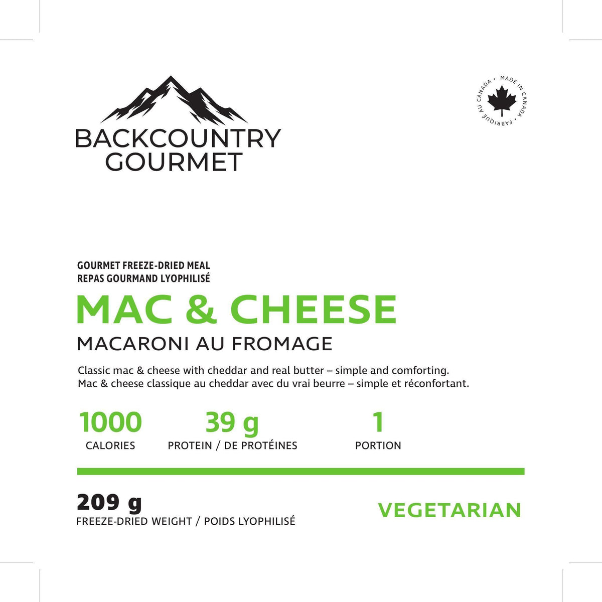 Mac & Cheese (Vegetarian) package label - nutrition and ingredients