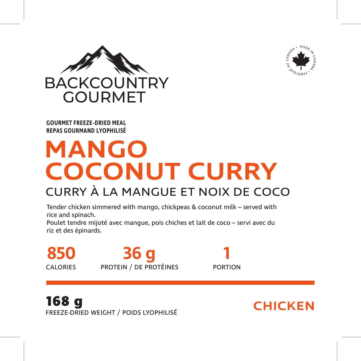 Mango Coconut Curry (Chicken) package label – nutrition and ingredients