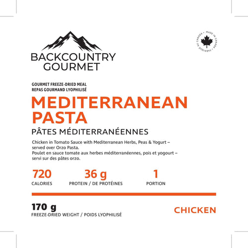 Mediterranean Pasta (Chicken) package label – nutrition and ingredients