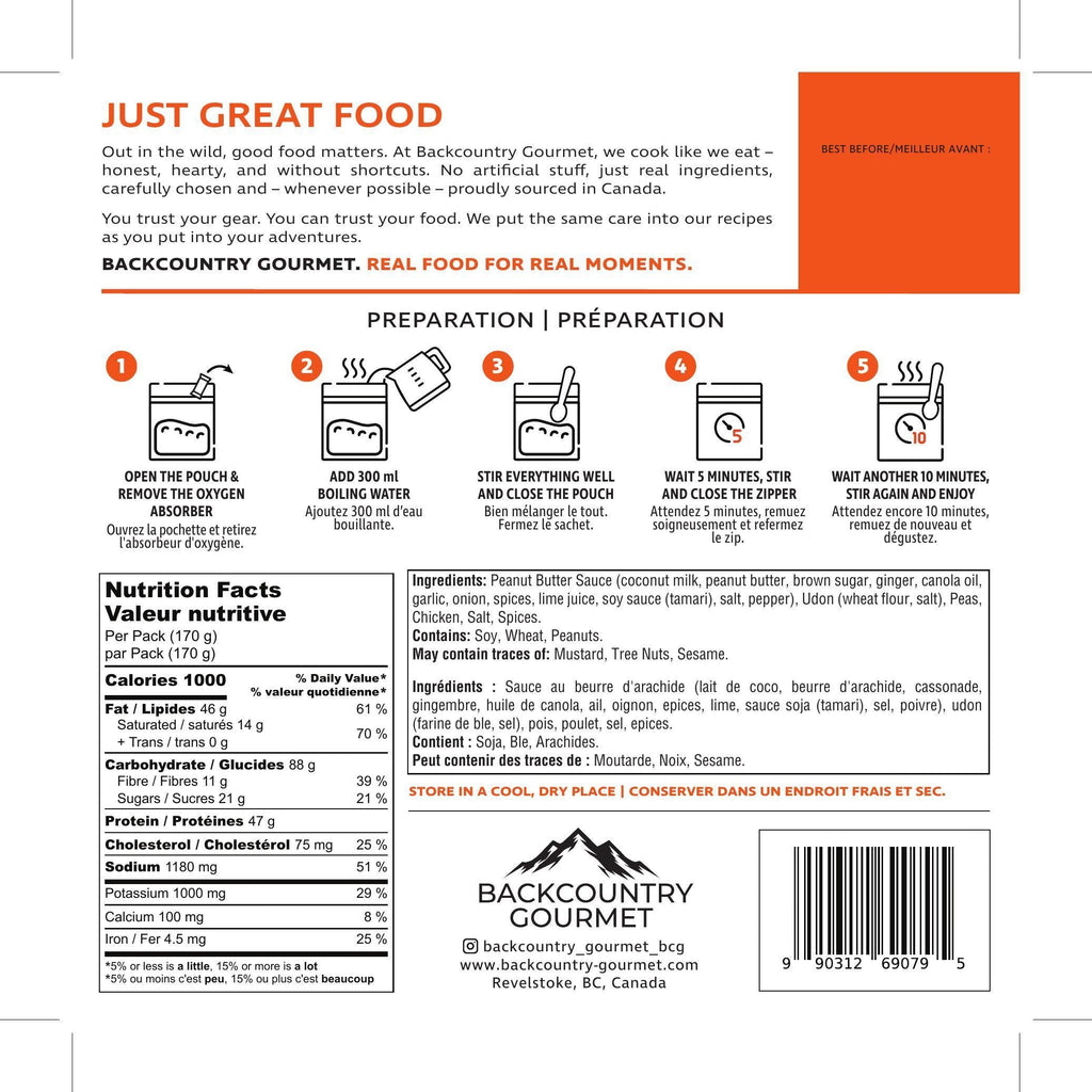 Spicy Peanut Udon (Chicken) package label – preparation and nutrition facts