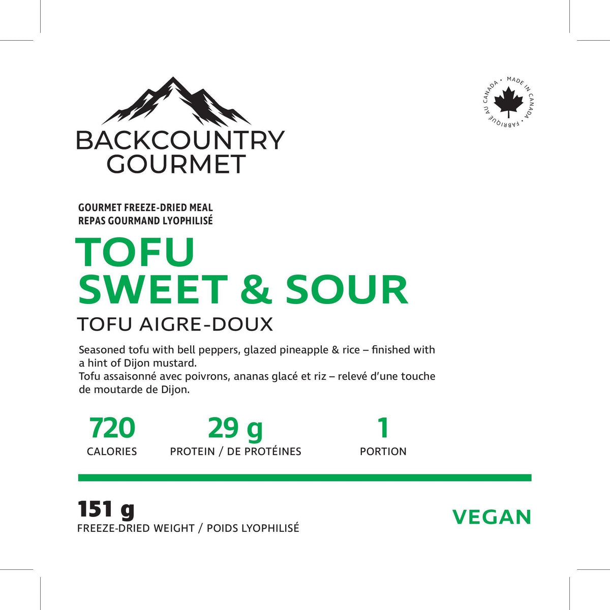 Tofu Sweet & Sour (Vegan) package label – nutrition and ingredients