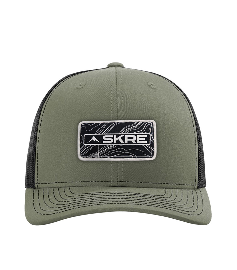 SKRE Trucker Black Topo Patch Hat, Loden