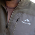 SKRE Blacktail Sweater, Ash Brown, zippered chest pocket detail