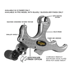 T.R.U. Ball Blade Pro Mini feature diagram - Quicksilver finish, brass body, finger bed grooves