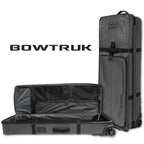 Easton Bow Truk Gen 2 travel roller bowcase, dark grey, standing and open