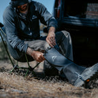 SKRE Hardscrabble Gaiter Pro, Slate Grey - fitting the gaiter over the boot