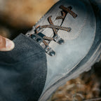 SKRE Hardscrabble Gaiter Pro, Slate Grey - lace hook and boot cuff detail