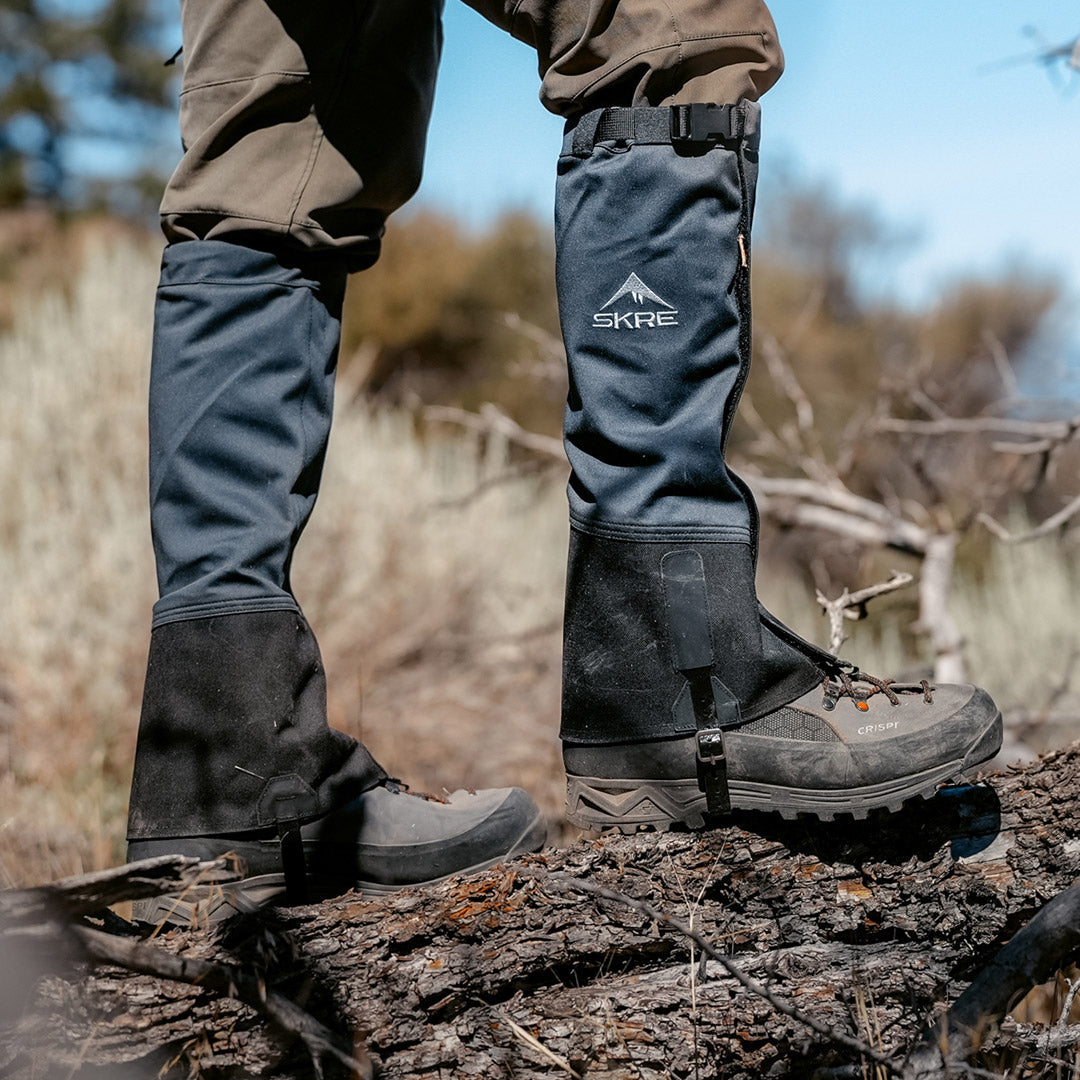 SKRE Hardscrabble Gaiter Pro, Slate Grey - worn over boots in the field