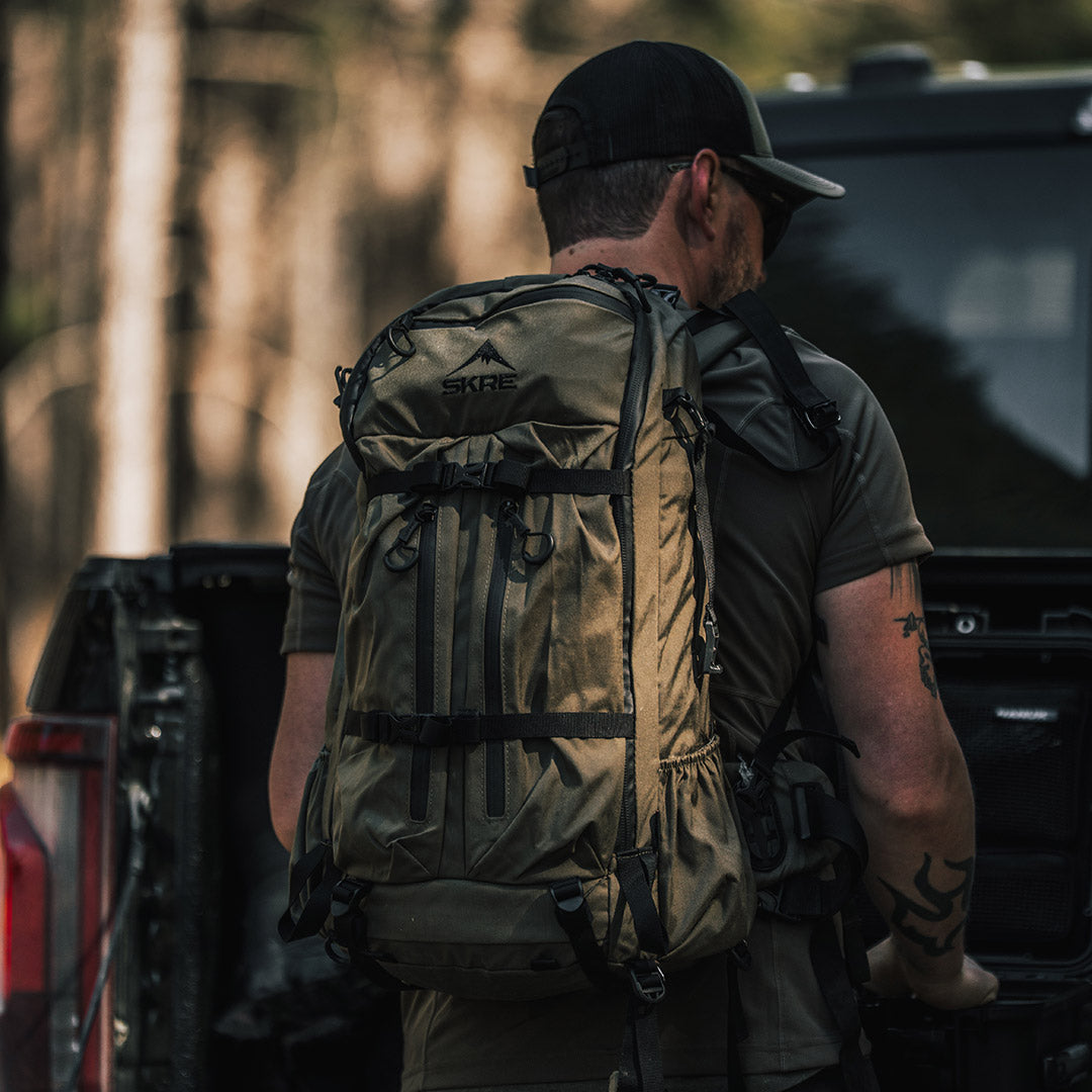 SKRE Timberline 2400 Pack worn at the trailhead