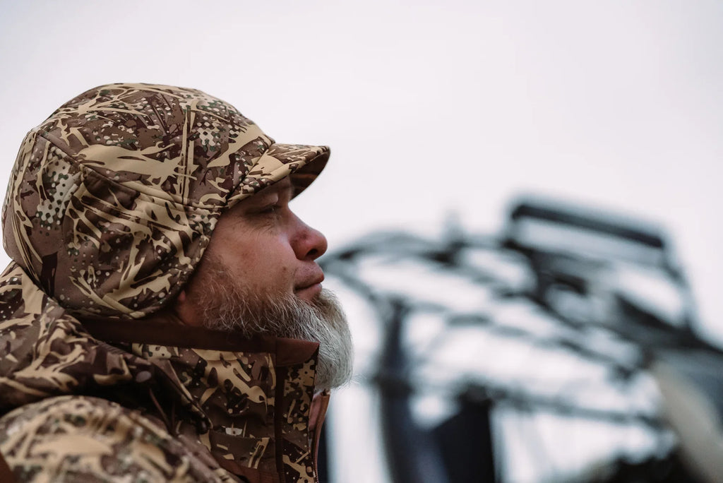 SKRE Boreal Beanie, Drift, worn in the field
