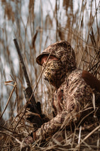 SKRE Blindside Balaclava concealed in reeds