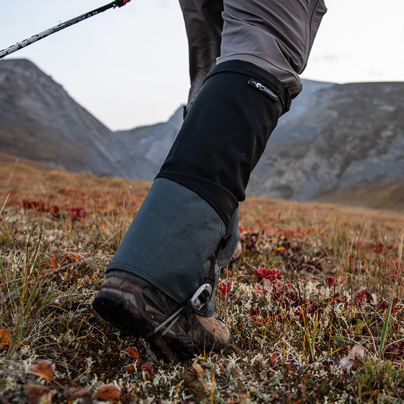 Stone Glacier SQ2 Alpine Gaiters, detail of upper and lower panels worn over a boot