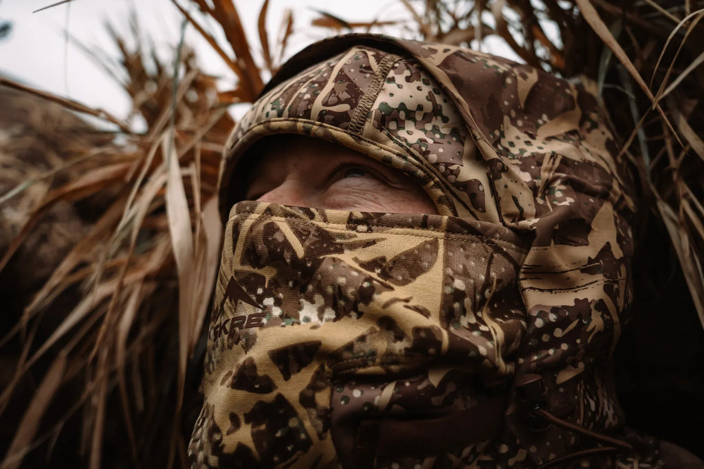SKRE Blindside Balaclava worn in marsh cover