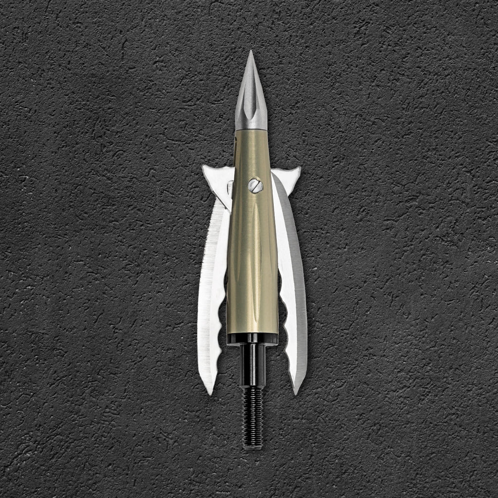 Beast Deep Six broadhead, 2.3 in 100 grain, blades closed in flight position