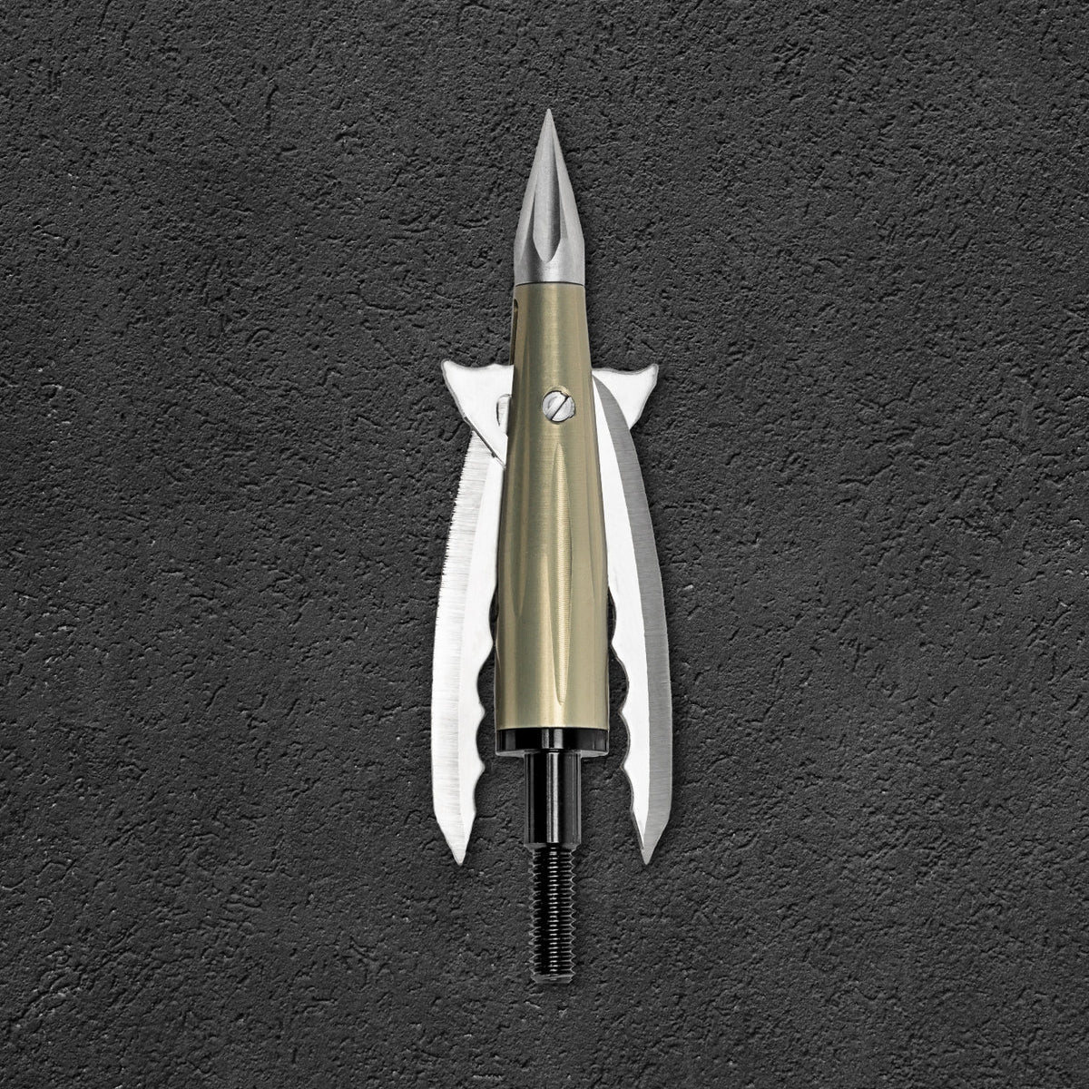 Beast Deep Six broadhead, 2.3 in 100 grain, blades closed in flight position