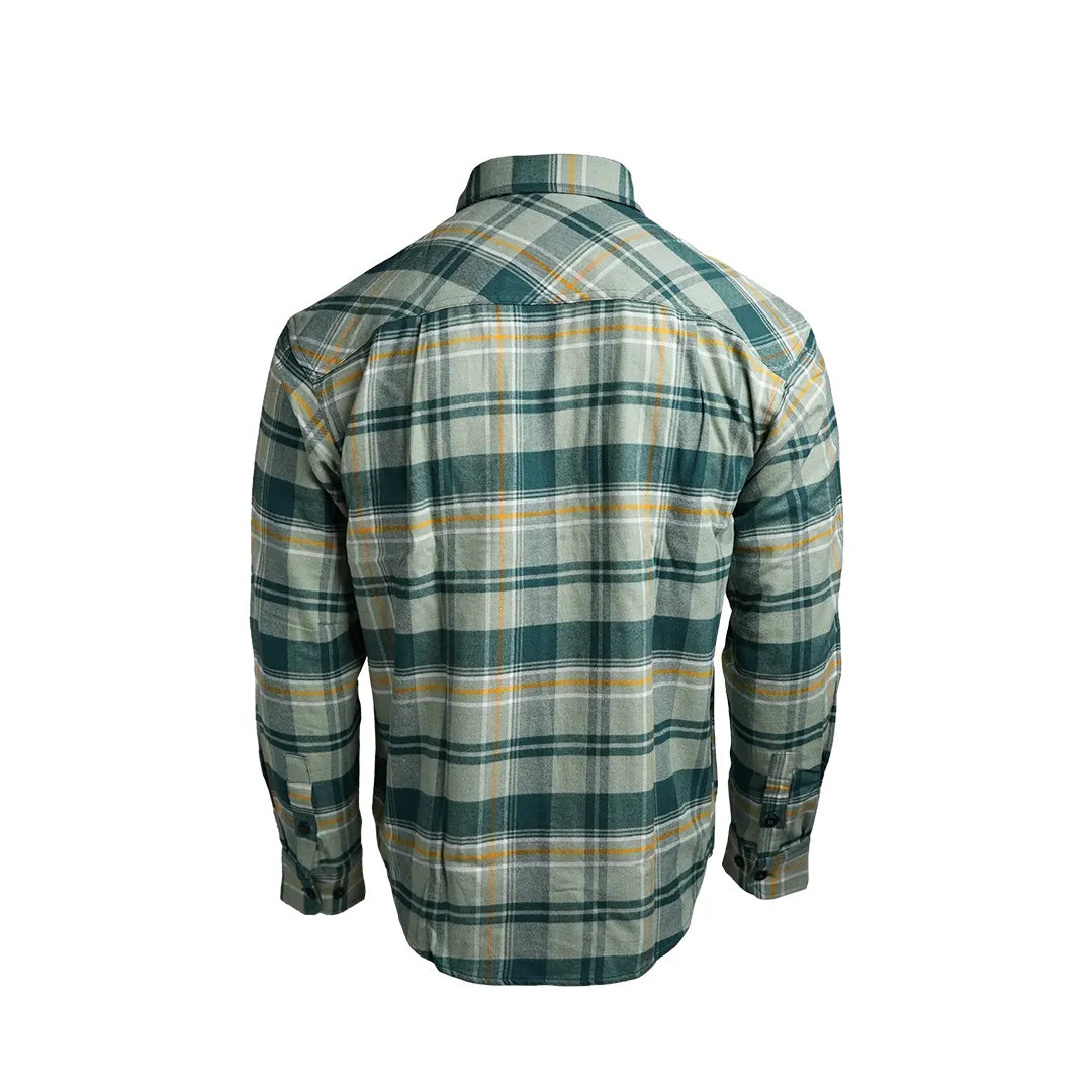 SKRE Delta Flannel Top, Green-Gold, back view