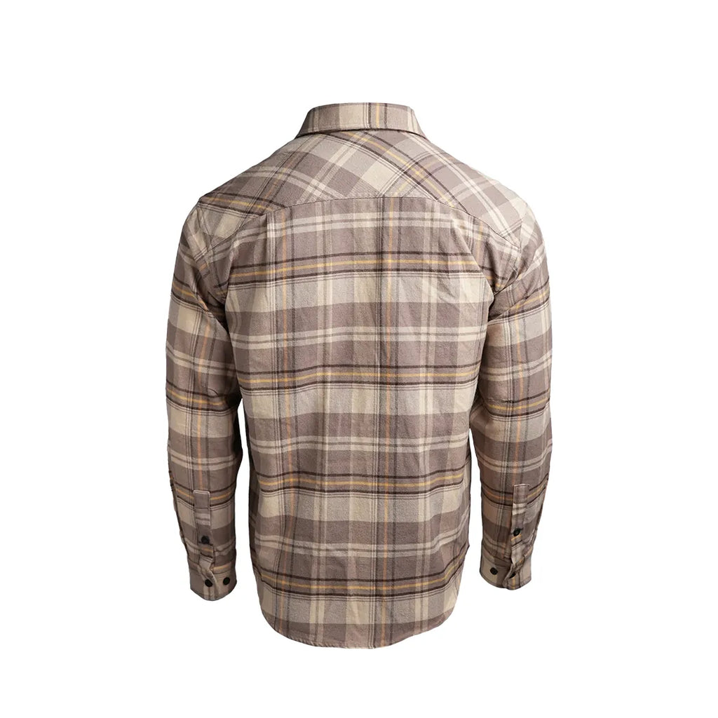 SKRE Delta Flannel Top, Brown-Gold, back view