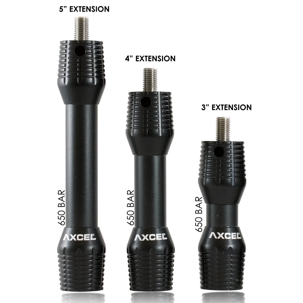Axcel Aluminum 650 V-Bar Extensions, Black, 3", 4" and 5" lengths shown
