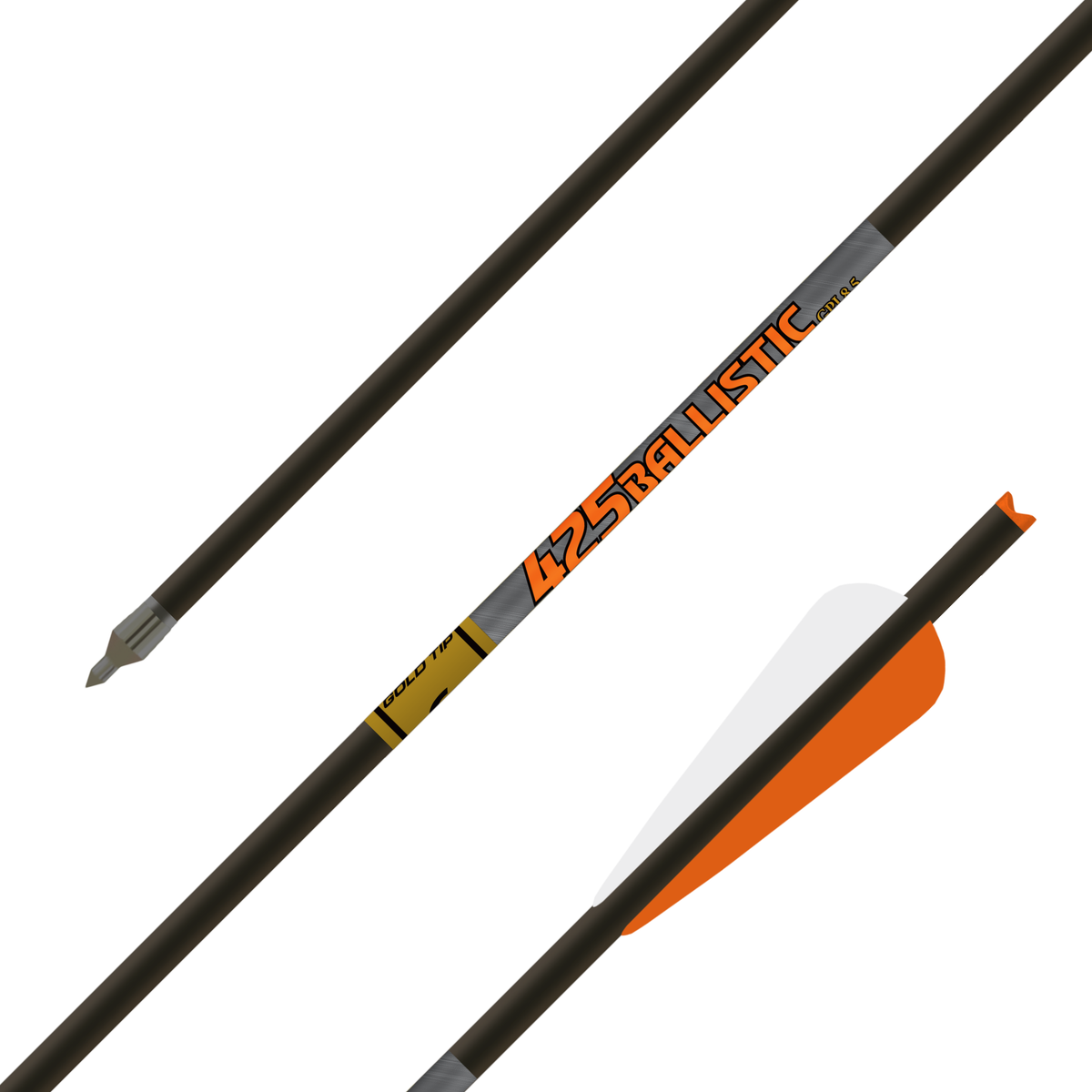 Gold Tip Ballistic Crossbow Bolt .300, point and fletched nock detail