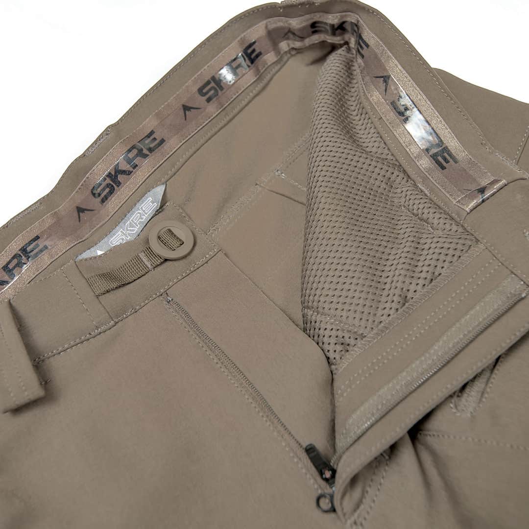 SKRE Hardscrabble Pants, Ash Brown interior waist grip band detail