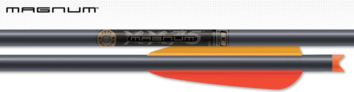 Easton XX75 Magnum crossbow bolts, hard-anodized aluminum with orange vanes
