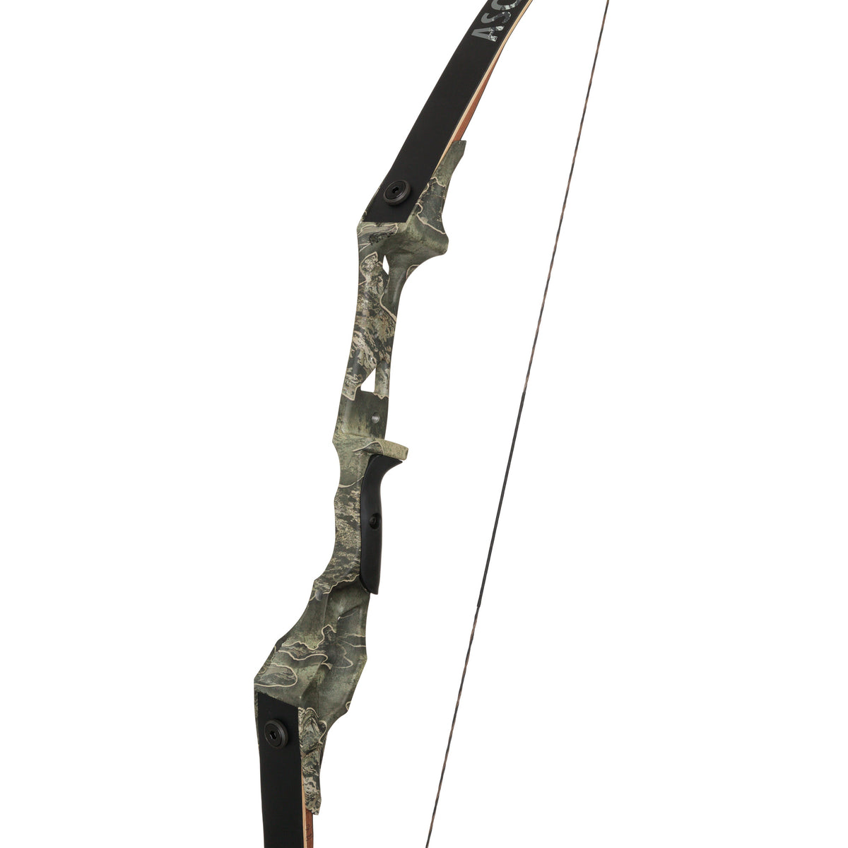 OMP Ascent Recurve Bow riser detail, Realtree Excape