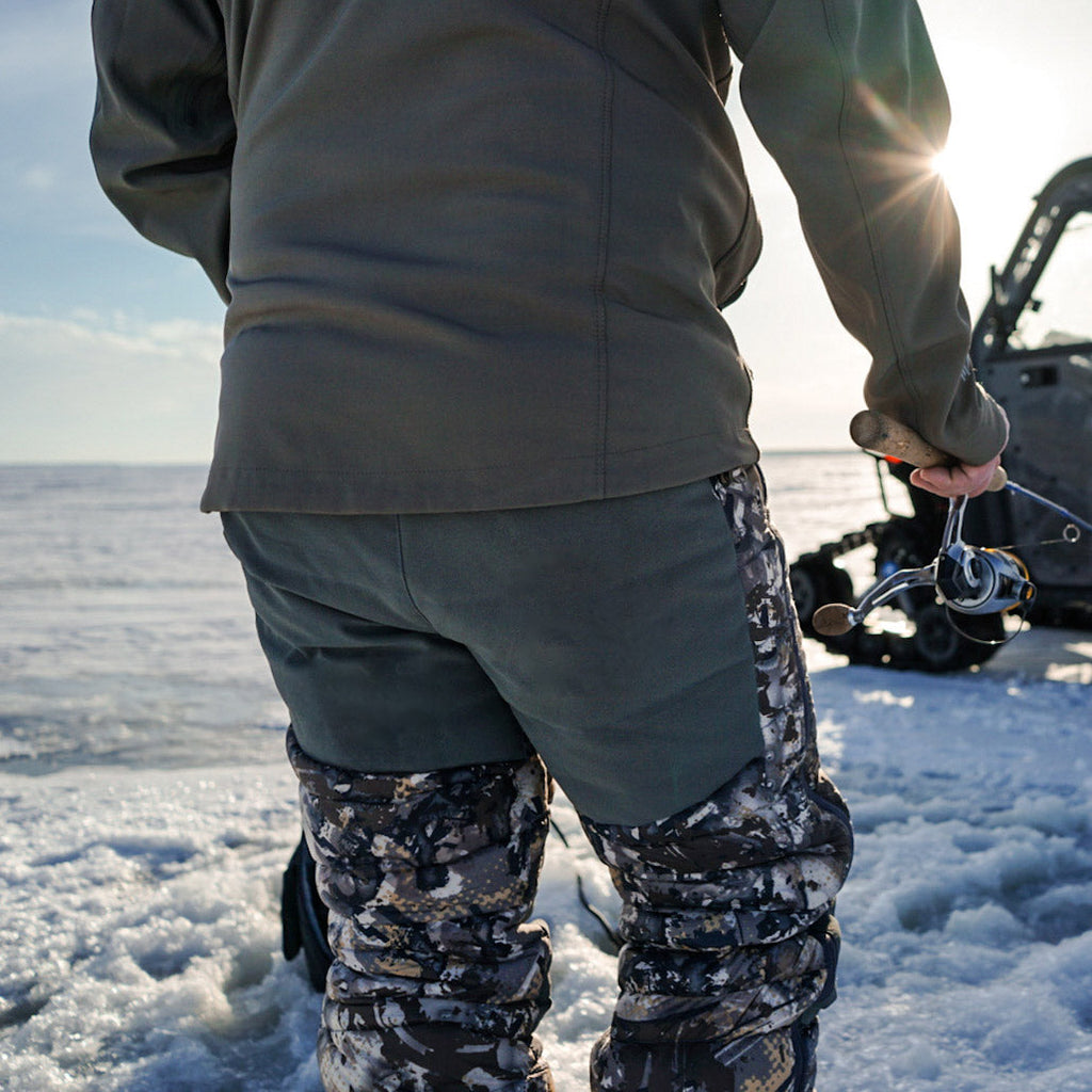 SKRE Ptarmigan Ultra Down Pants, Solace, worn in the field