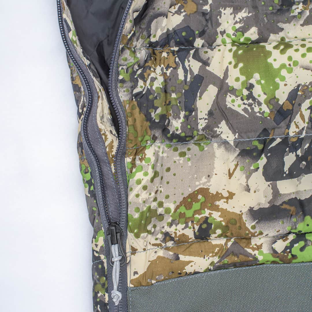 SKRE Ptarmigan Ultra Down Pants, Summit, two-way YKK zip detail