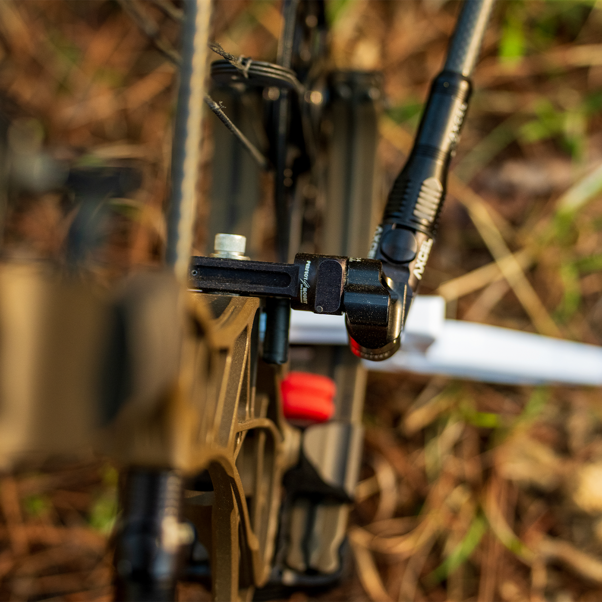Axcel Perfect Mount - Offset, Black - mounted on a compound bow riser
