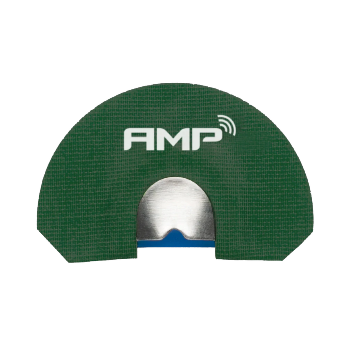 Phelps AMP Green elk diaphragm call with green tape and a single blue reed