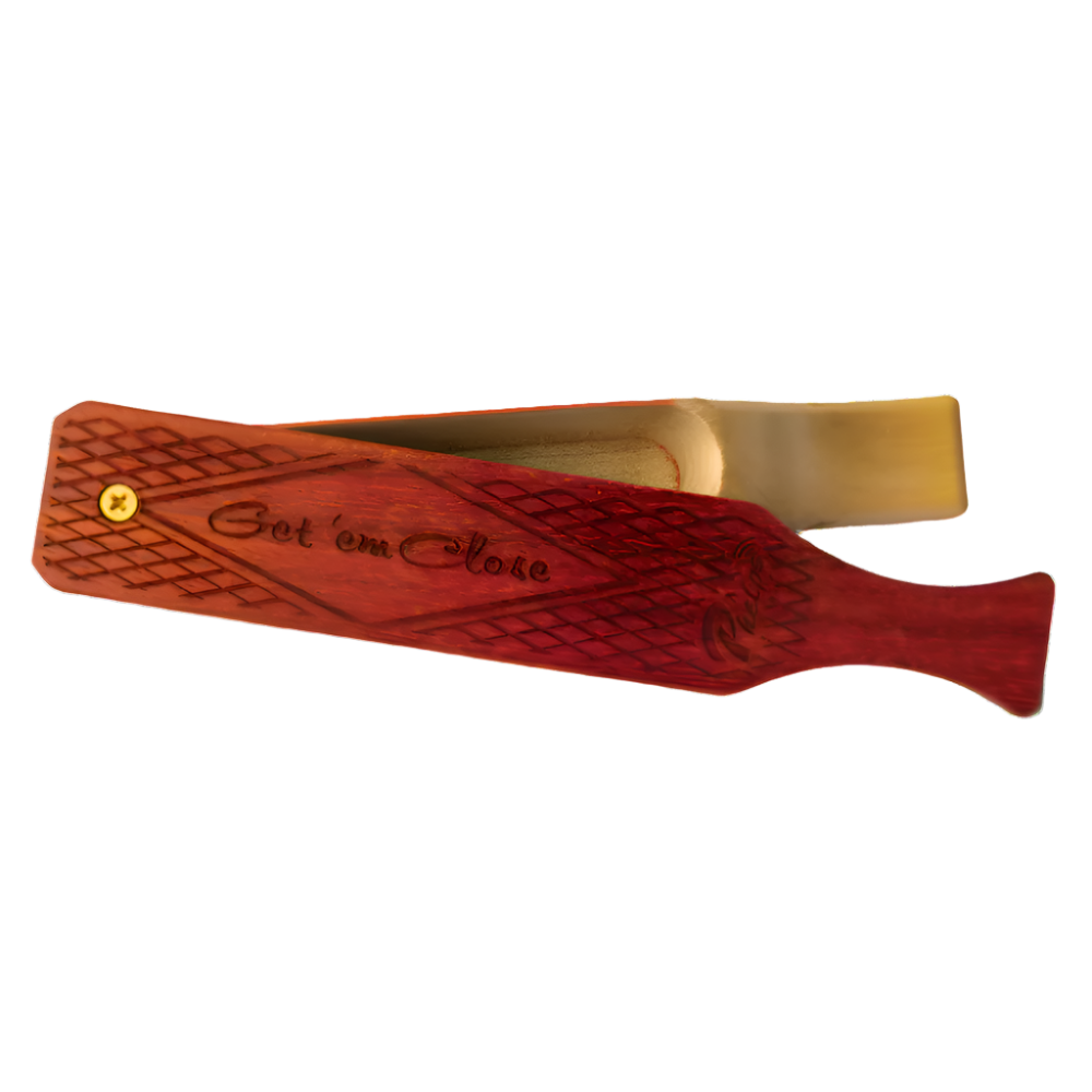 Phelps turkey box call with a padauk lid over a poplar body