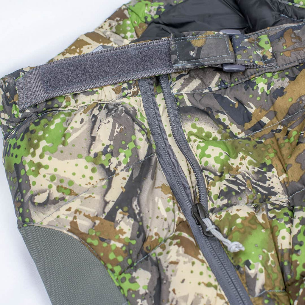 SKRE Ptarmigan Ultra Down Pants, Summit, waist and hip adjustment detail