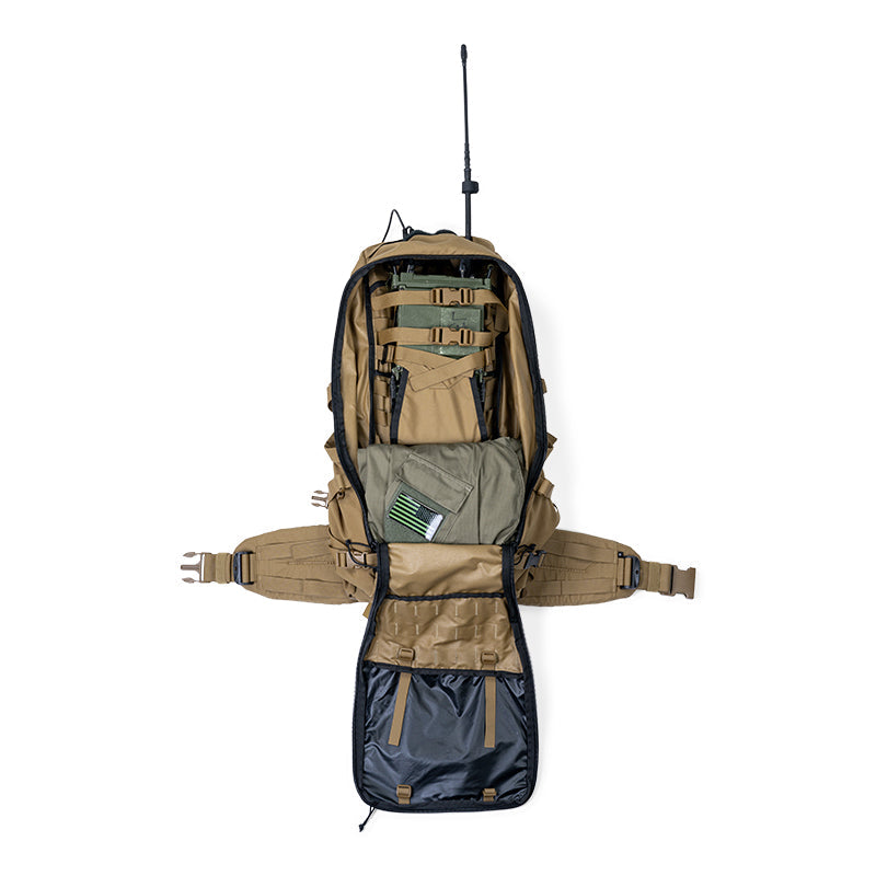 Stone Glacier R3 Radio Harness, Coyote, fitted in an open R3 pack