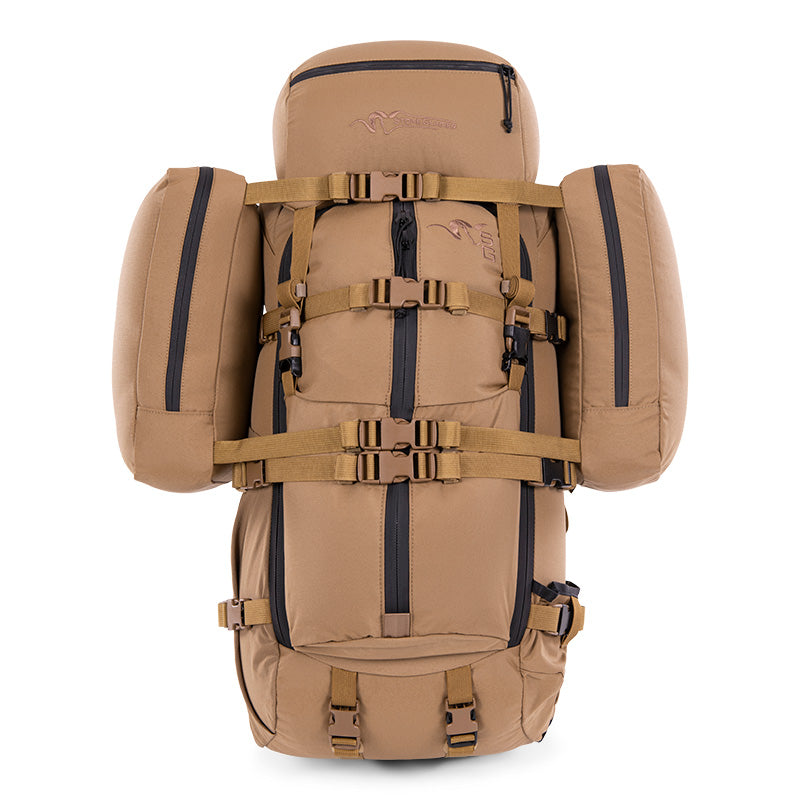 Stone Glacier R3 Side Bags, both bags fitted to an R3 pack, rear view