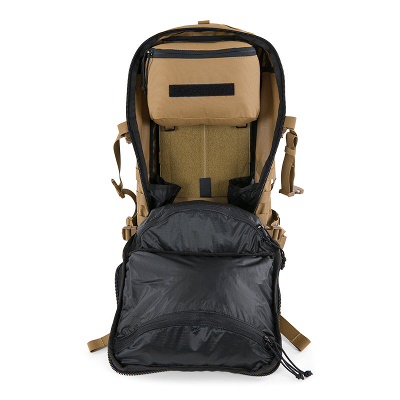 Stone Glacier R3 Cordura Camp Pocket, Coyote, shown installed in an R3 pack