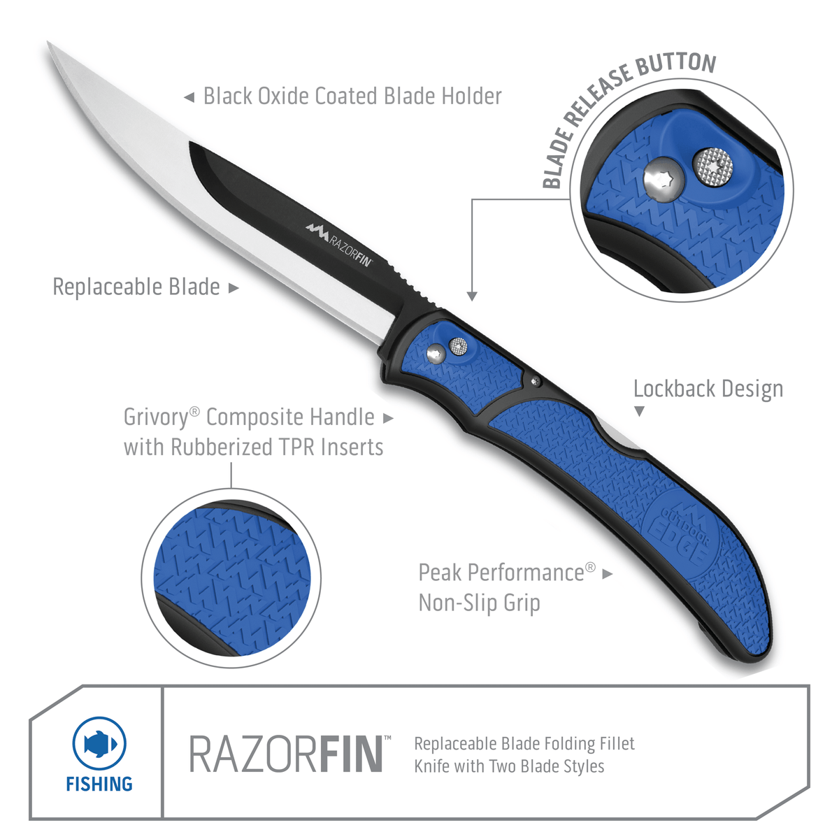 Outdoor Edge RazorFin 5.0" Replaceable Blade Folding Fillet Knife, view 2